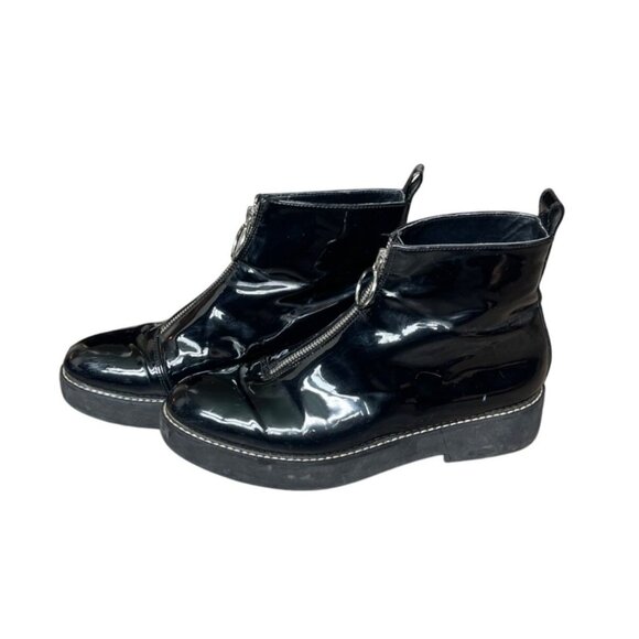 Zara Patent Leather Y2K Combat Boots Size 40 9.5 US Zip Grunge Goth Rock Black - Picture 2 of 10